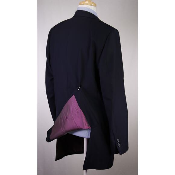 J Lancaster Custom Tailored Solid Navy Blue Woven Wool Blazer Jacket 44L - Picture 8 of 10